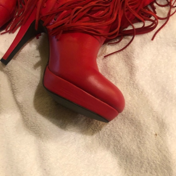 Shoes - Red suide and leather fringed boot.